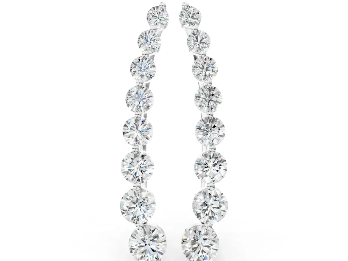Round Diamond Climber Earrings with Prong Setting on Curved Band Silver