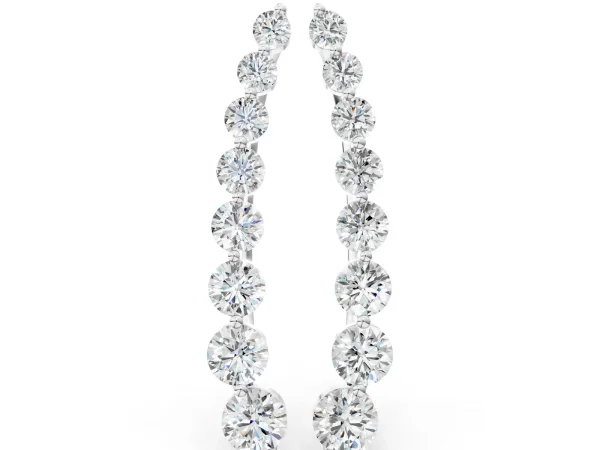 Round Diamond Climber Earrings with Prong Setting on Curved Band Silver