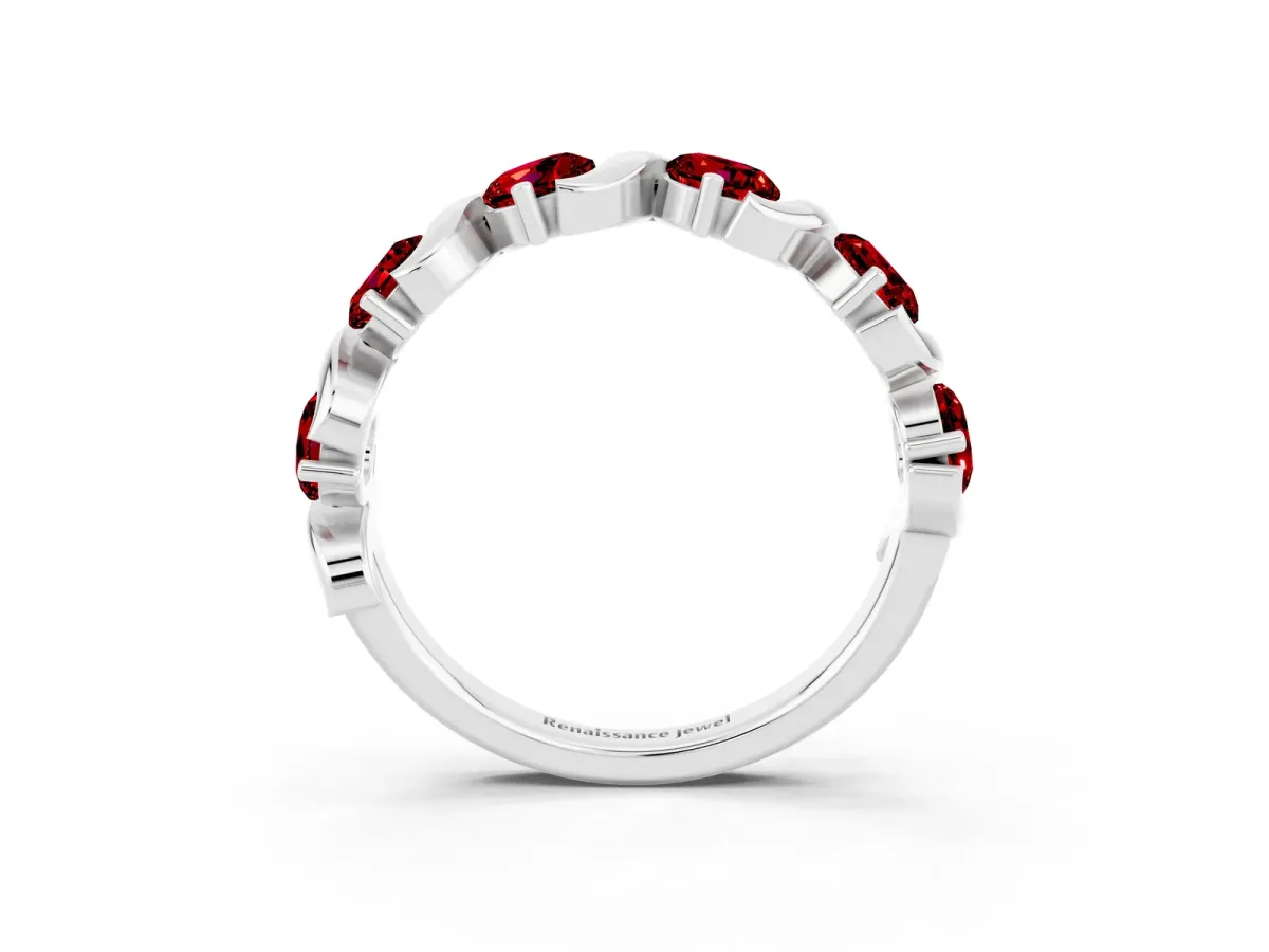 Six-Stone Round Ruby Wave Band with Shared Prong Setting White gold