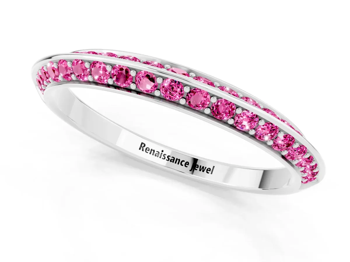 Double Row Pavé Round Pink Sapphire Eternity Band with Channel Setting Platinum