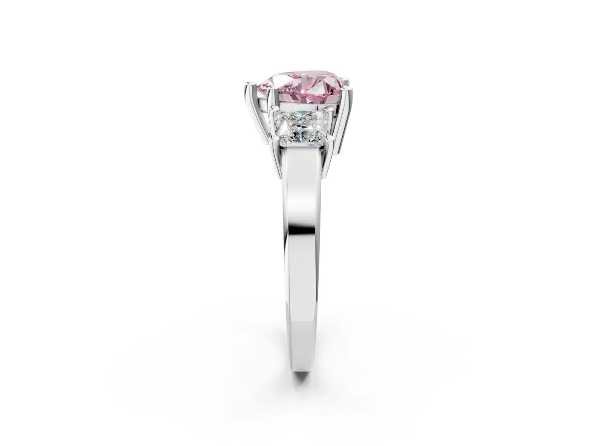 Fancy Pink Three-Stone Heart Cut Cut Solitaire Ring with Prong Setting Platinum