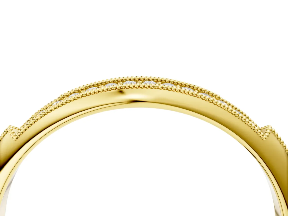 Milgrain Round Diamond Pavé Set Half Eternity Band Yellow gold
