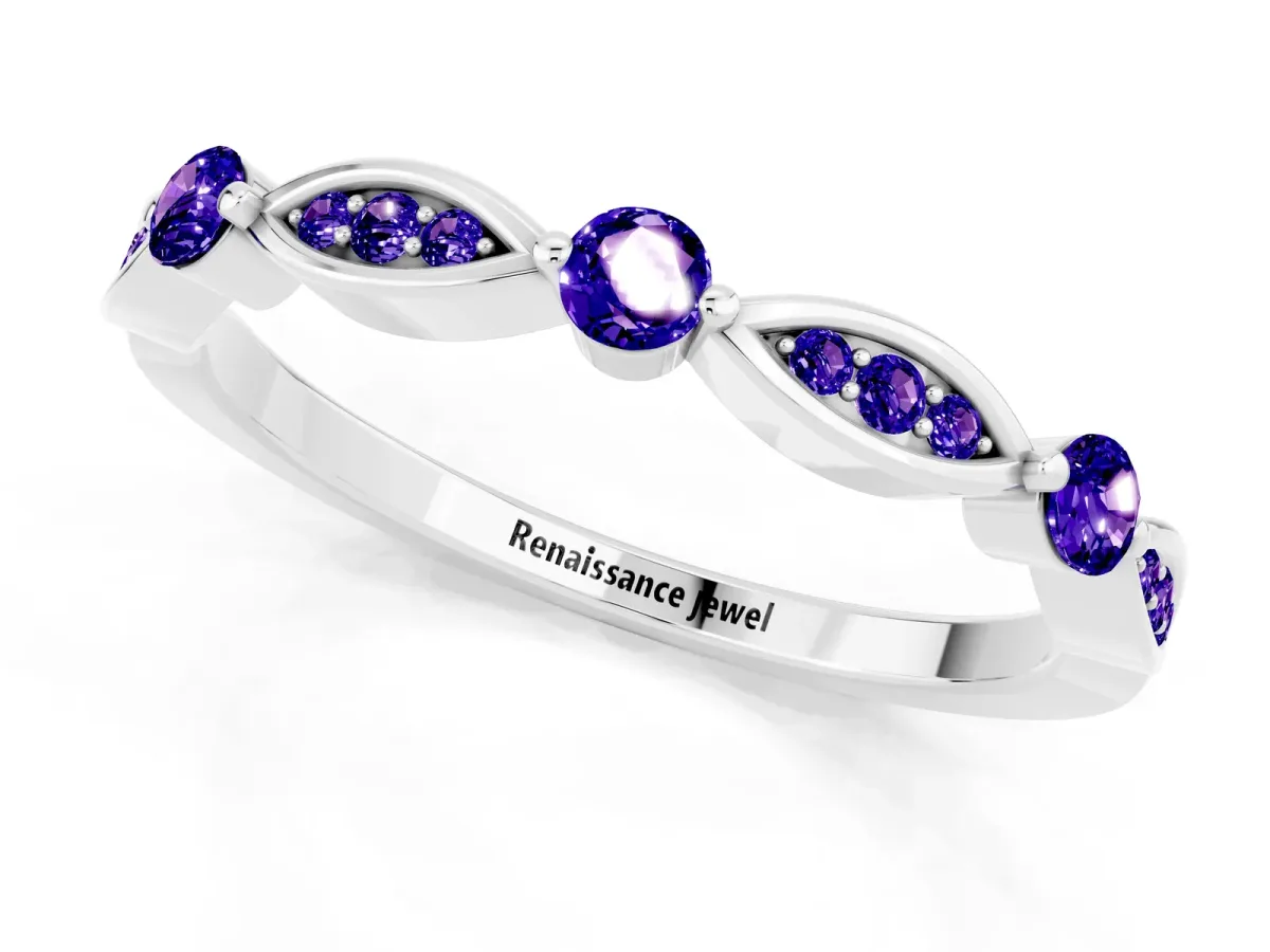 Marquise and Round Tanzanite Milgrain Band with Bezel Setting Silver