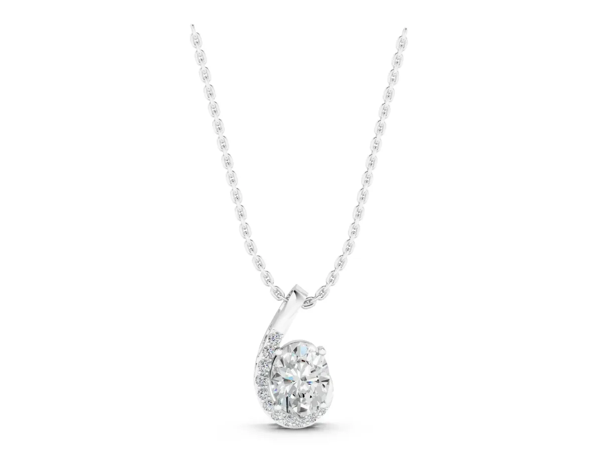 Round Diamond Swirl Pendant with Prong Setting Silver