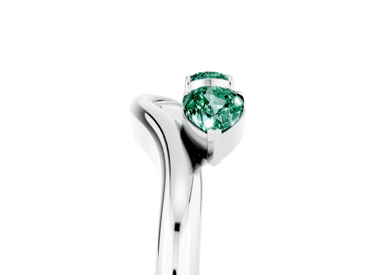 Pear Cut Green Sapphire Two-Stone Open Band Ring with Prong Setting Platinum