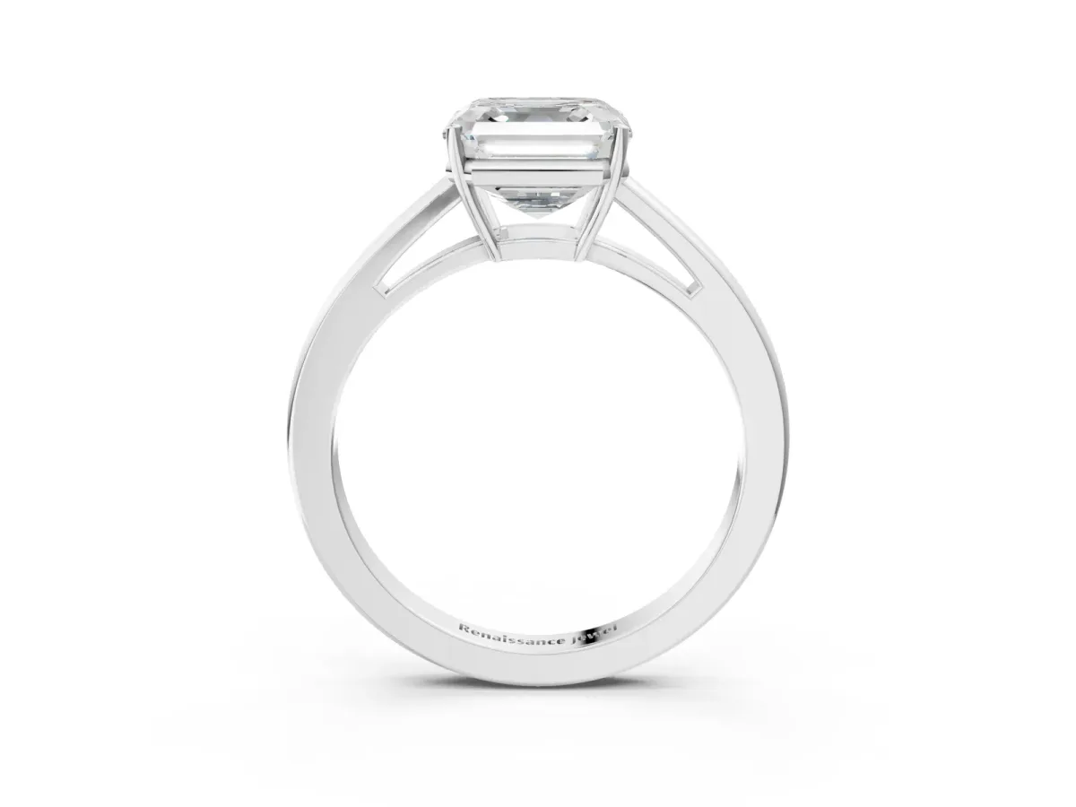 Asscher Cut Solitaire Diamond Ring with Split Shank and Four-Prong Setting Platinum