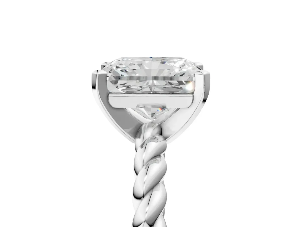 Radiant Cut Cut Solitaire Twisted Band with Four-Prong Setting Platinum