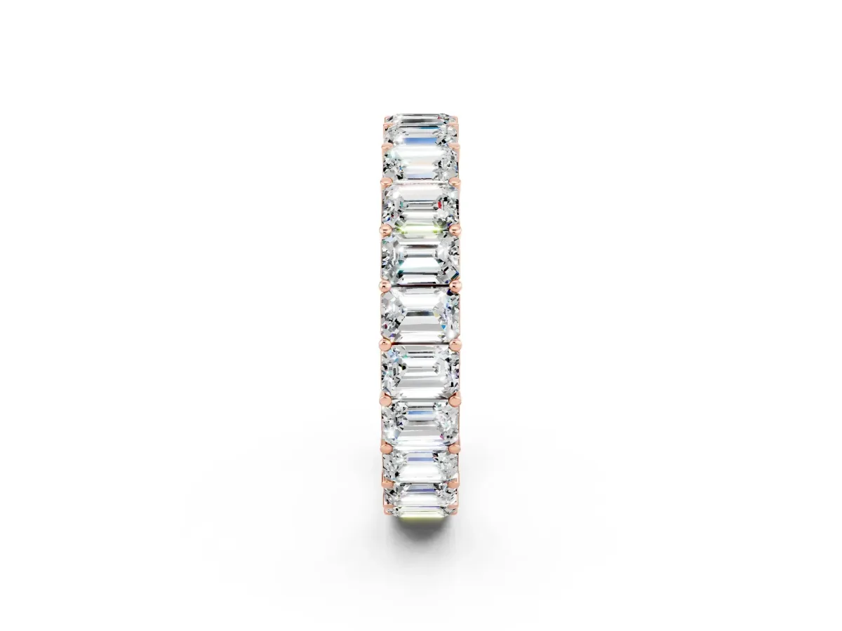 Emerald Cut Moissanite Eternity Band with Shared Prong Setting Rose gold