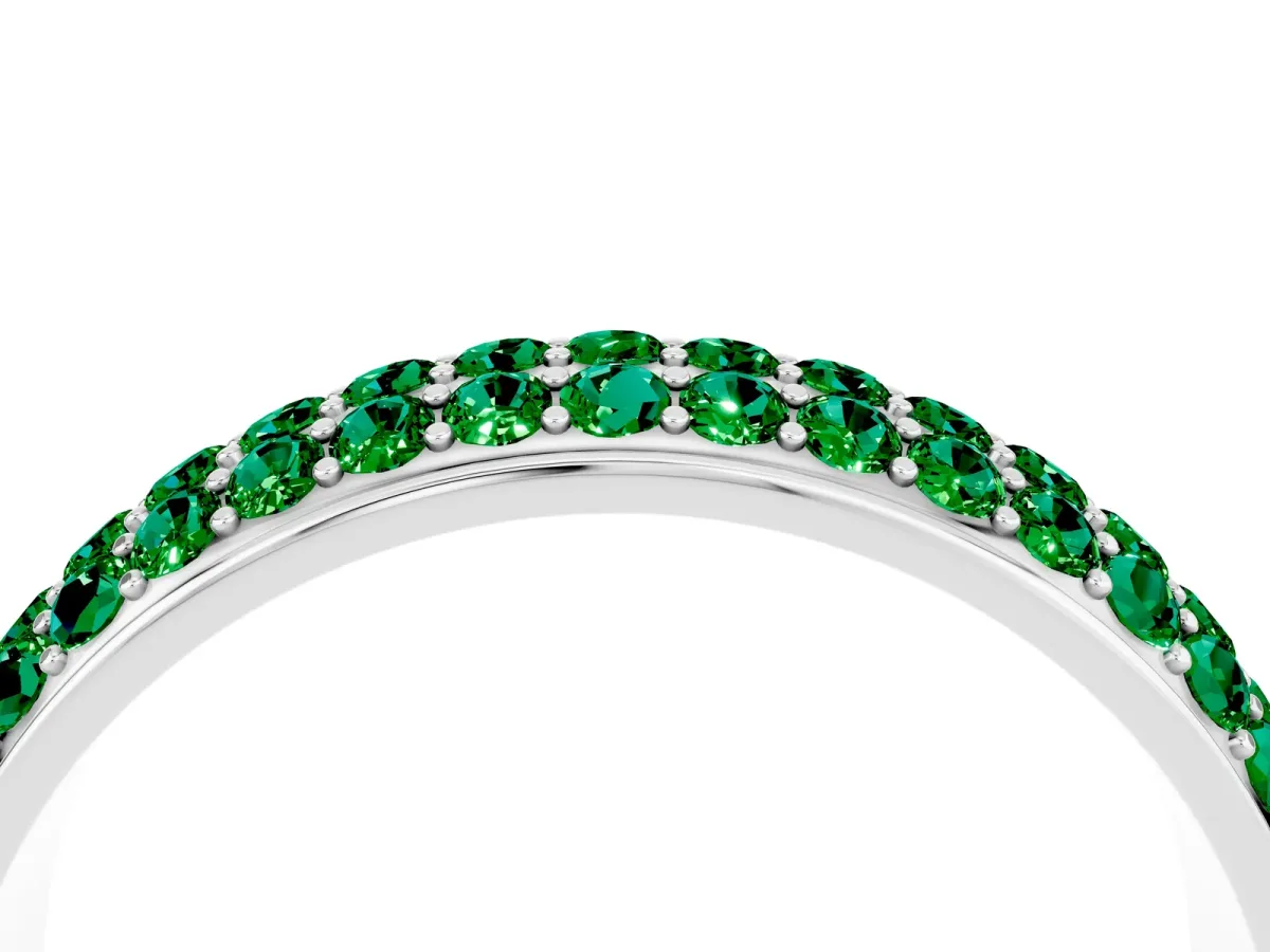 Three-Row Round Emerald Eternity Band with Shared Prong Setting Platinum
