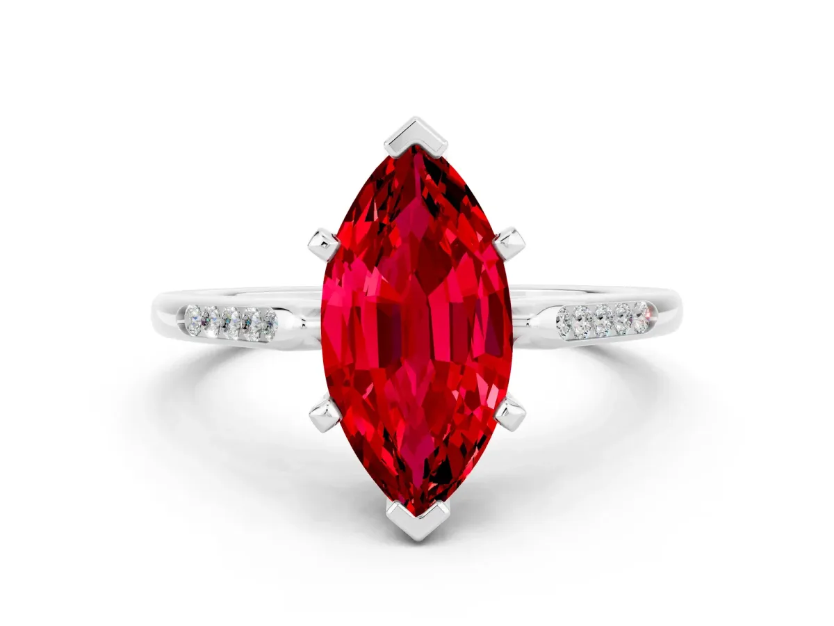 Marquise Cut Ruby Solitaire Ring with Channel Set Round Band and Prong Setting Silver