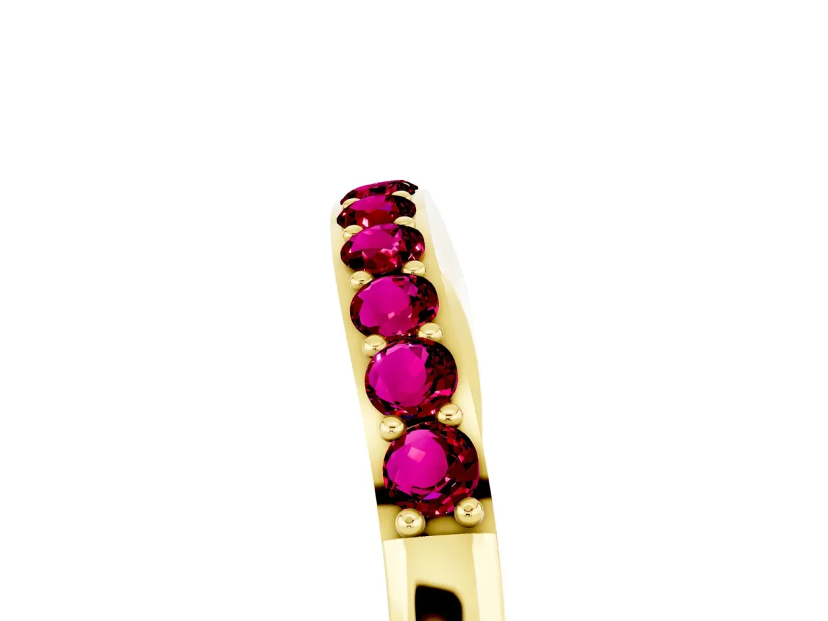 Round Garnet Curved Wedding Band with Channel Setting Yellow gold