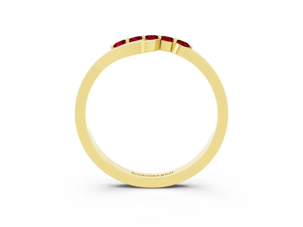 Five-Stone Round Ruby Crossover Band with Prong Setting Yellow gold