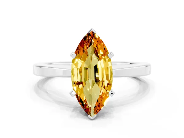 Marquise Cut Citrine Solitaire Engagement Ring with Classic Band and Four-Prong Setting Platinum