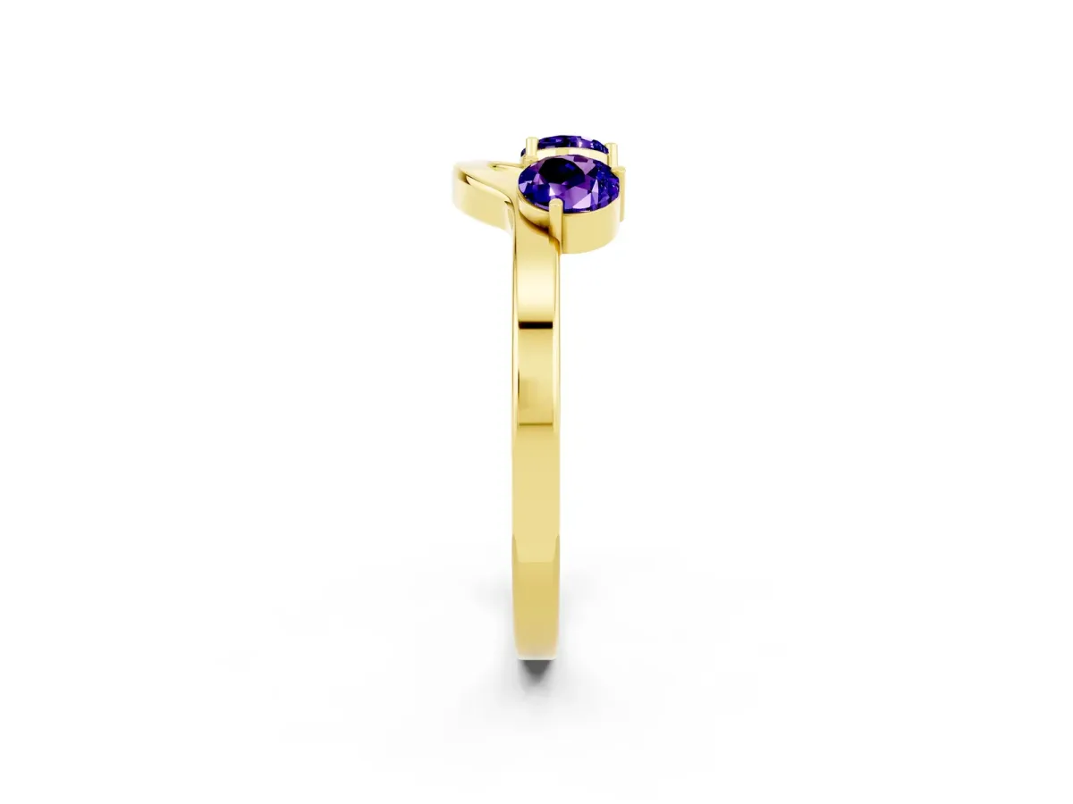 Dual Round Tanzanite Open Band Ring with Prong Setting Yellow gold