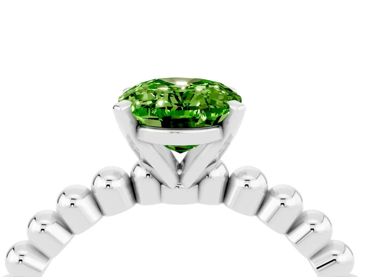 Oval Cut Peridot Solitaire Ring with Beaded Band and Prong Setting Platinum