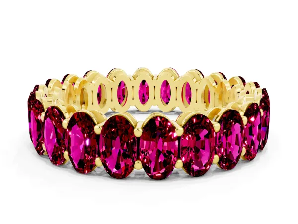 Oval Cut Garnet Eternity Band with Shared Prong Setting Yellow gold