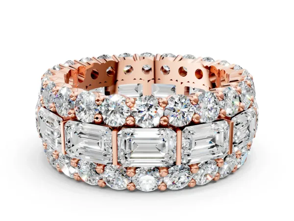Emerald Cut and Round Diamond Three-Row Eternity Mens Band Rose gold