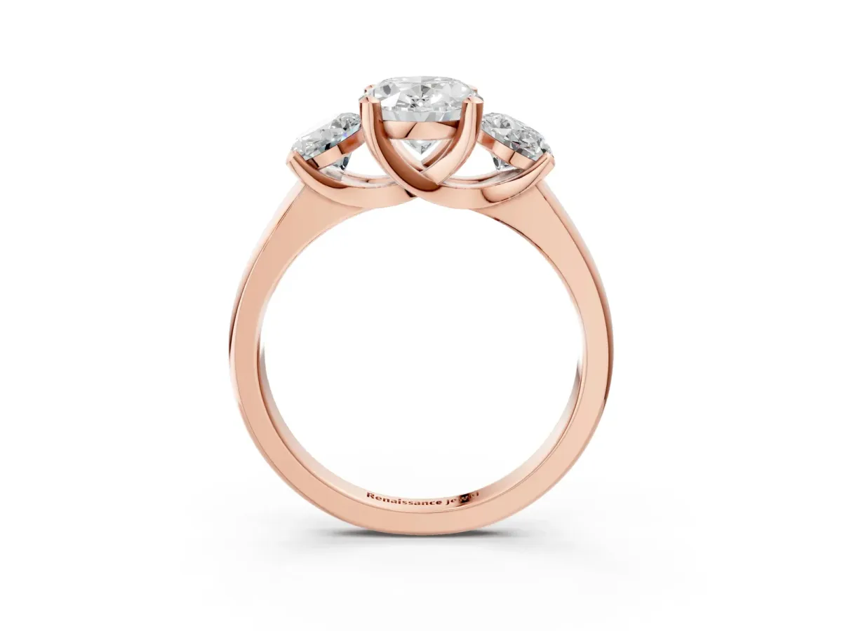 Three-Stone Oval Cut Cut Solitaire Ring with Classic Prong Setting Rose gold