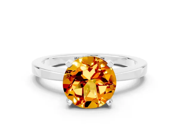 Round Cut Citrine Solitaire Engagement Ring with Classic Band and Four-Prong Setting Platinum