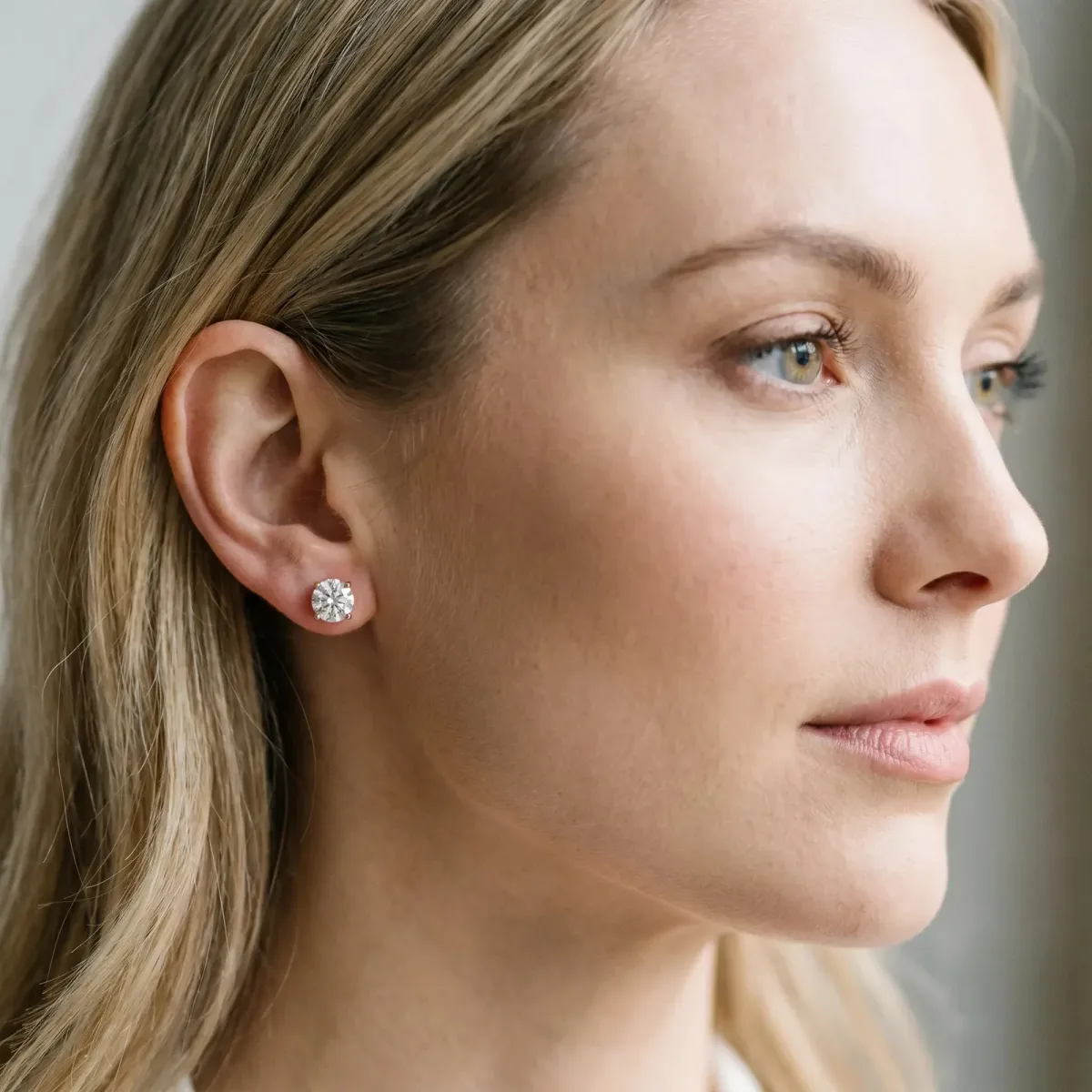 Round Solitaire Diamond Stud Earrings with Four-Prong Basket Setting Rose gold
