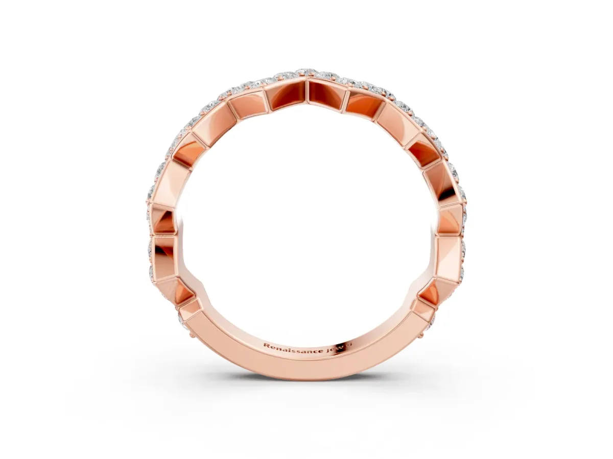Zigzag Diamond Pave Round Eternity Band with Prong Setting Rose gold