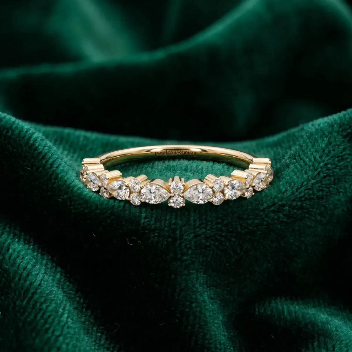 Pear and Round Diamond Wedding Band Yellow gold