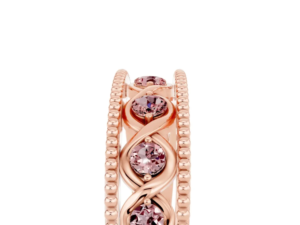 Round Morganite Twist Milgrain Band with Bezel Setting Rose gold