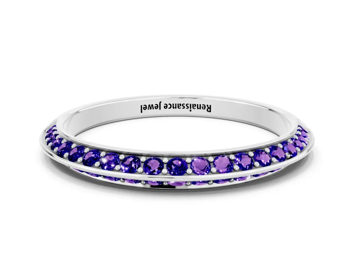 Double Row Pavé Round Tanzanite Eternity Band with Channel Setting Platinum