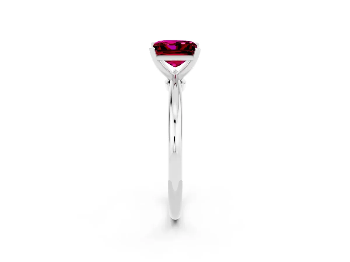 Princess Cut Garnet Solitaire Ring with Six-Prong Setting and Classic Band Silver