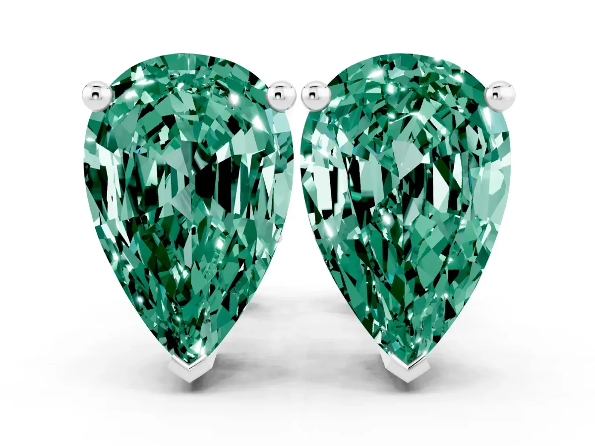 Pear Cut Green Sapphire Stud Earrings Platinum