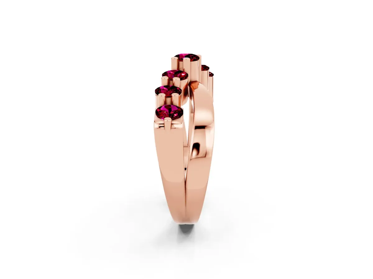 Round Garnet Prong-Set Crossover Band Rose gold
