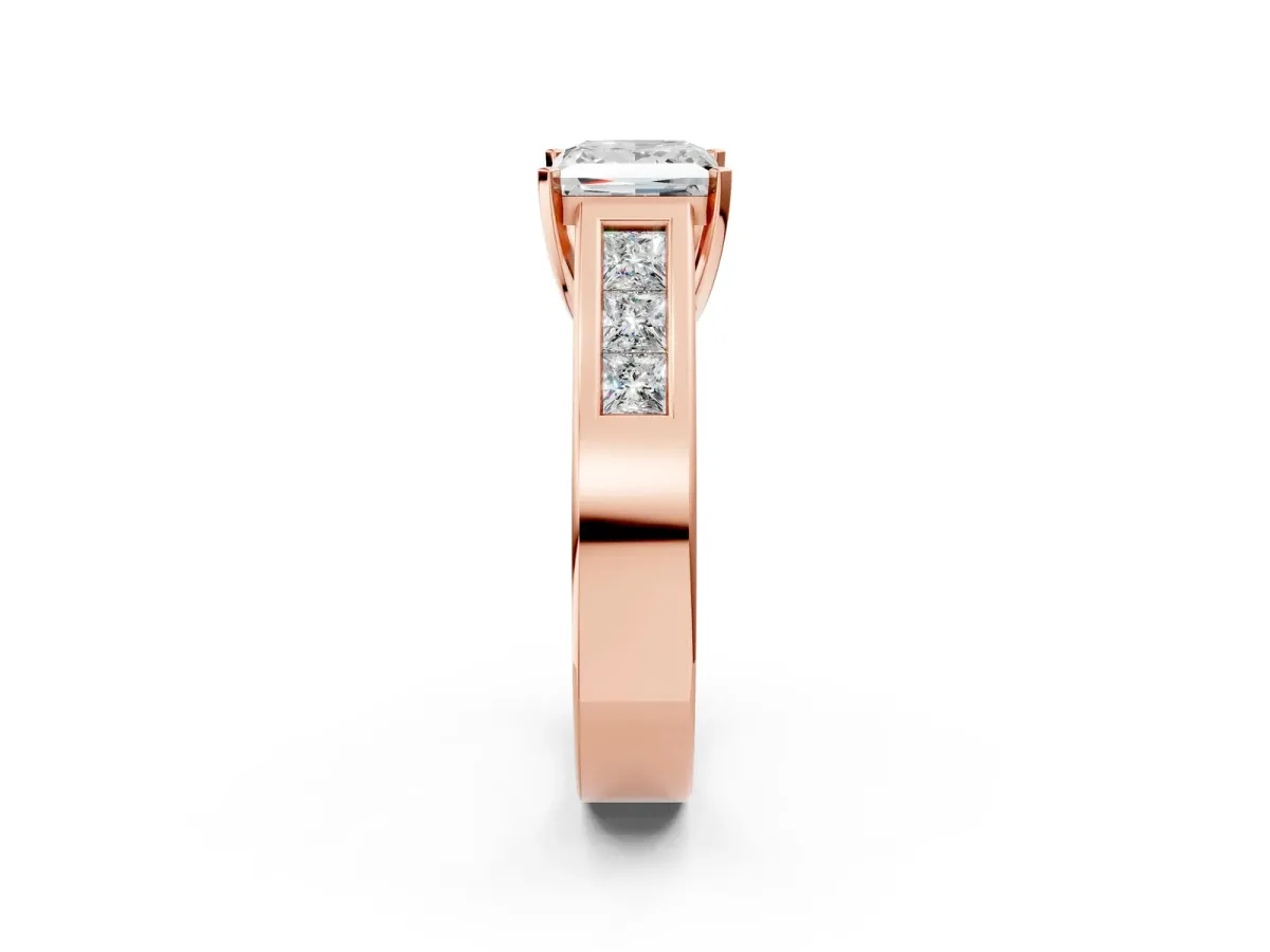 Princess Cut Cut Channel Set Solitaire Ring with Four-Prong Setting Rose gold