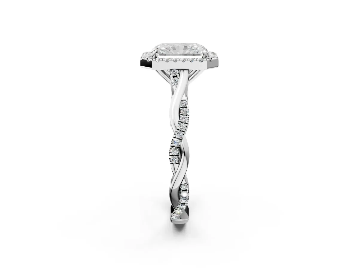 Radiant Cut Halo Twist Band Solitaire Ring Platinum