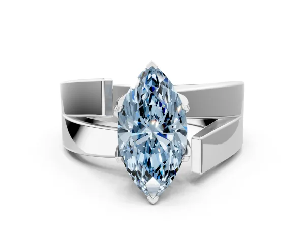 Fancy Blue Modern Tension Set Marquise Cut Diamond Solitaire Wide Band Ring Platinum