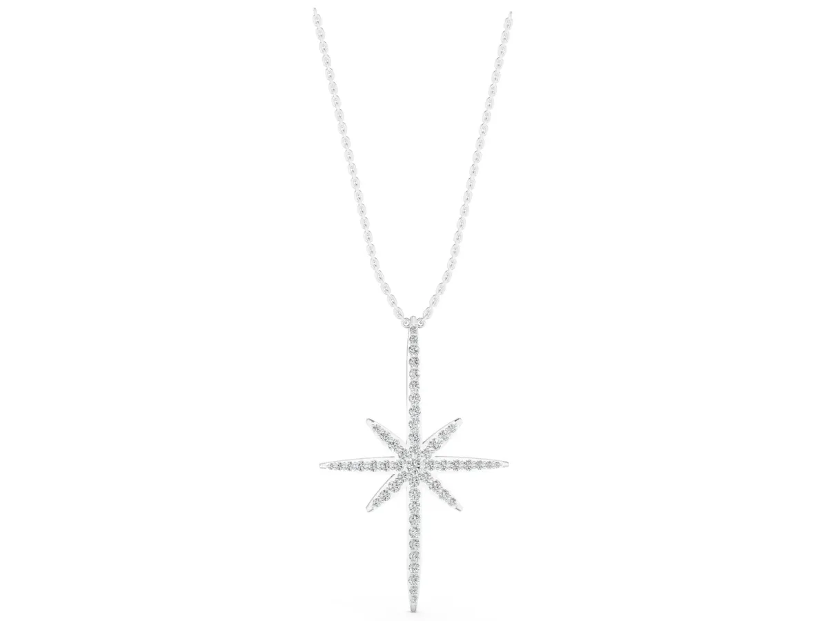 Pavé Round Diamond Starburst Pendant with Prong Setting Silver