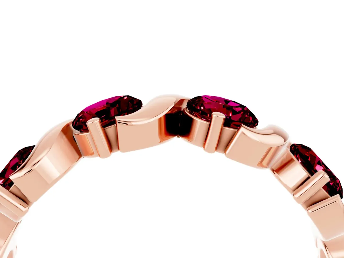Six-Stone Round Garnet Wave Band with Shared Prong Setting Rose gold