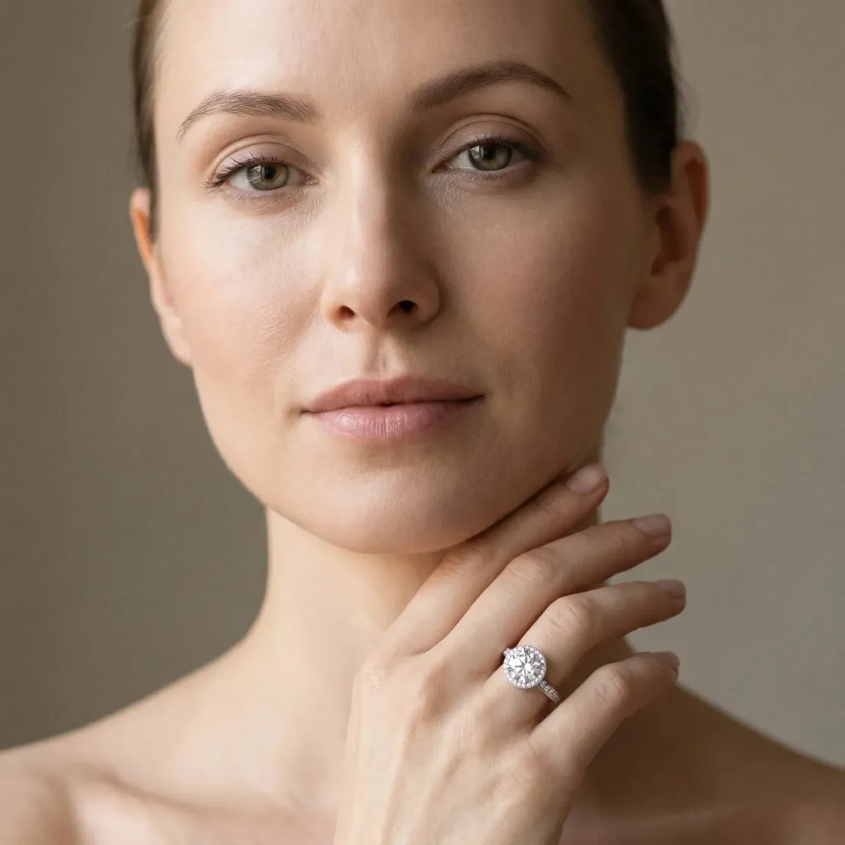 Round Cut Halo Pavé Diamond Engagement Ring with Bezel Setting Platinum