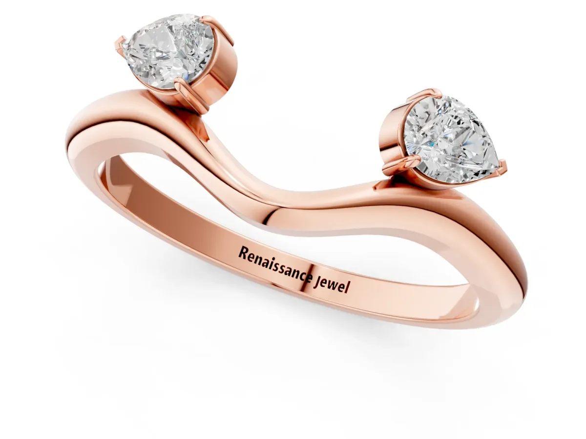 Pear Cut Diamond Two-Stone Open Band Ring with Prong Setting Rose gold