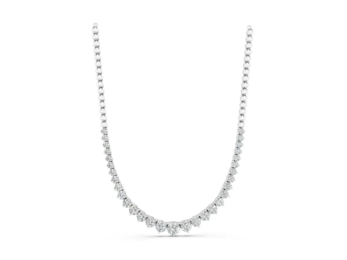 Round Diamond Tennis Necklace with Graduated Prong Setting Silver