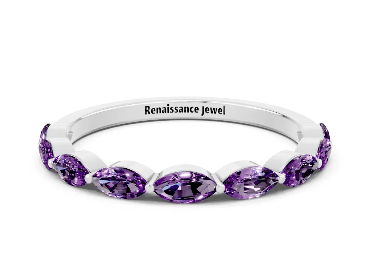Marquise Amethyst Half Eternity Band with Prong Setting White gold