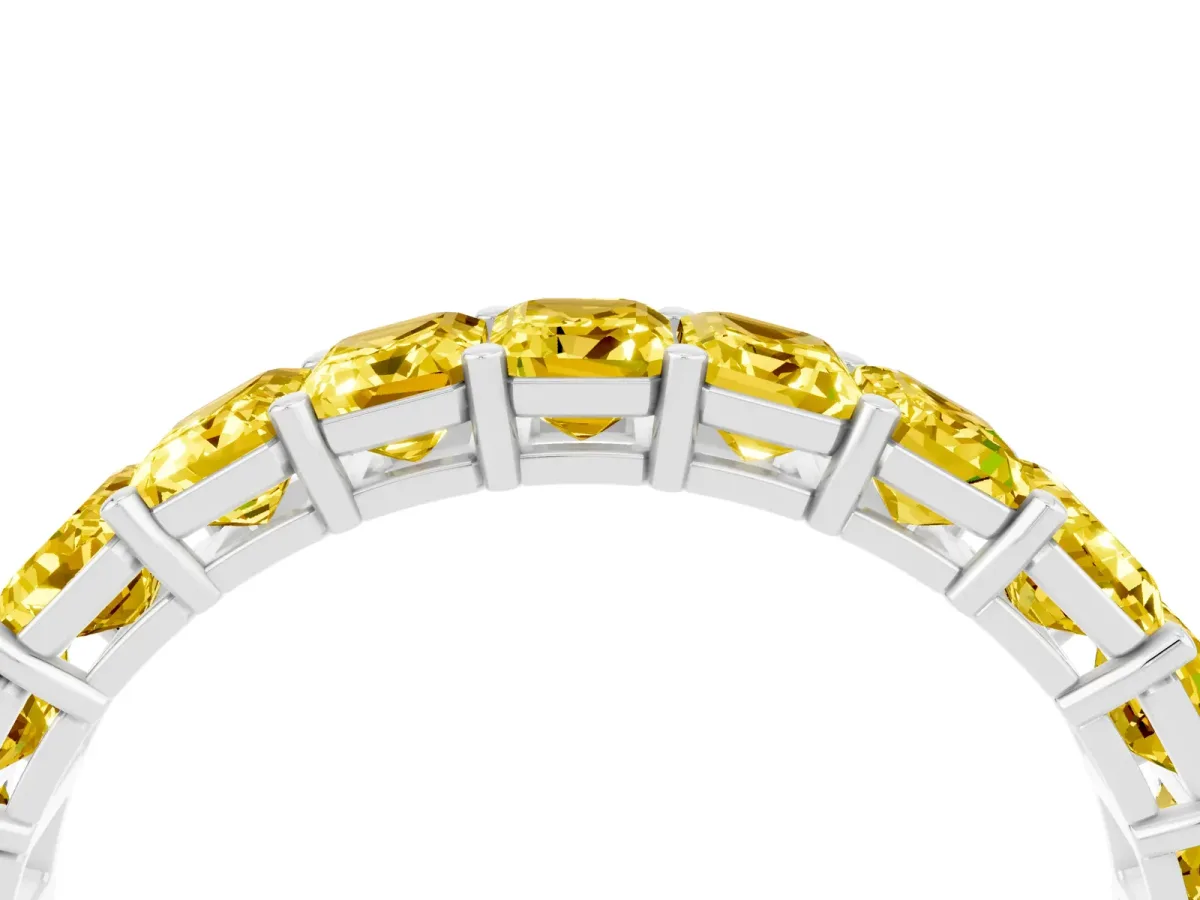Emerald Cut Yellow Sapphire Eternity Band with Shared Prong Setting Platinum