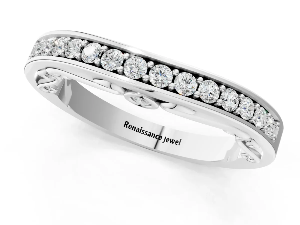 Channel Set Round Diamond Contoured Band White gold