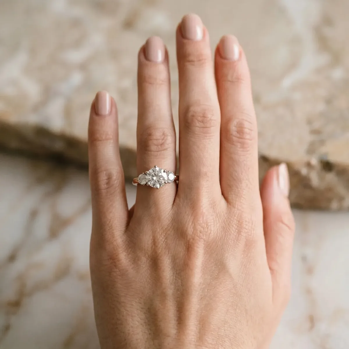Three-Stone Round Cut Cut Solitaire Diamond Ring with Prong Setting Rose gold