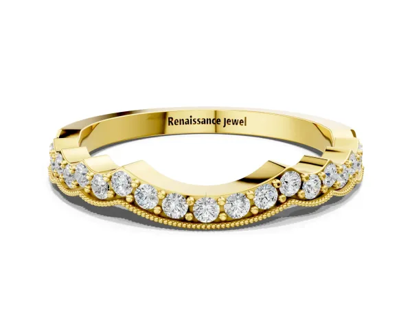 Scalloped Diamond Round Cut Eternity Band with Pavé Setting Yellow gold