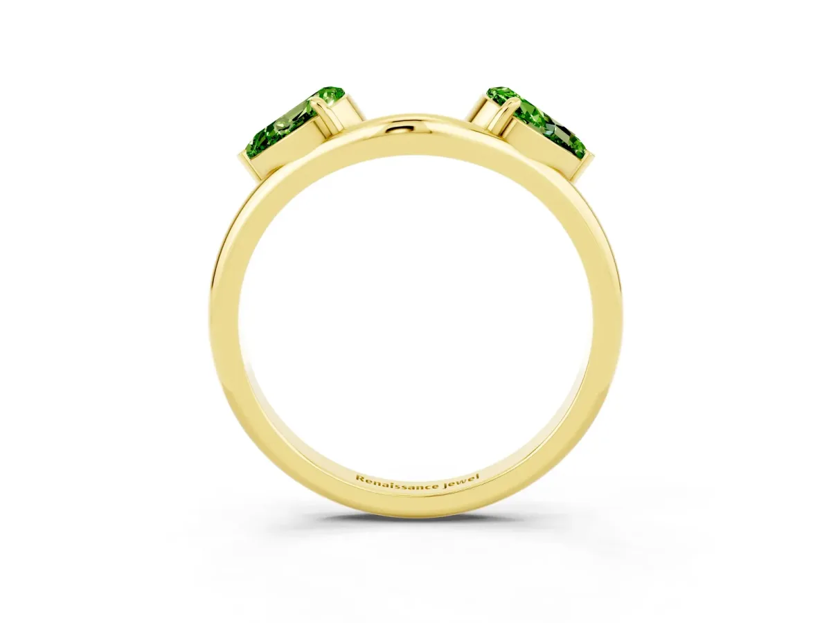 Two-Stone Pear Peridot Bypass Ring with Prong Setting Yellow gold