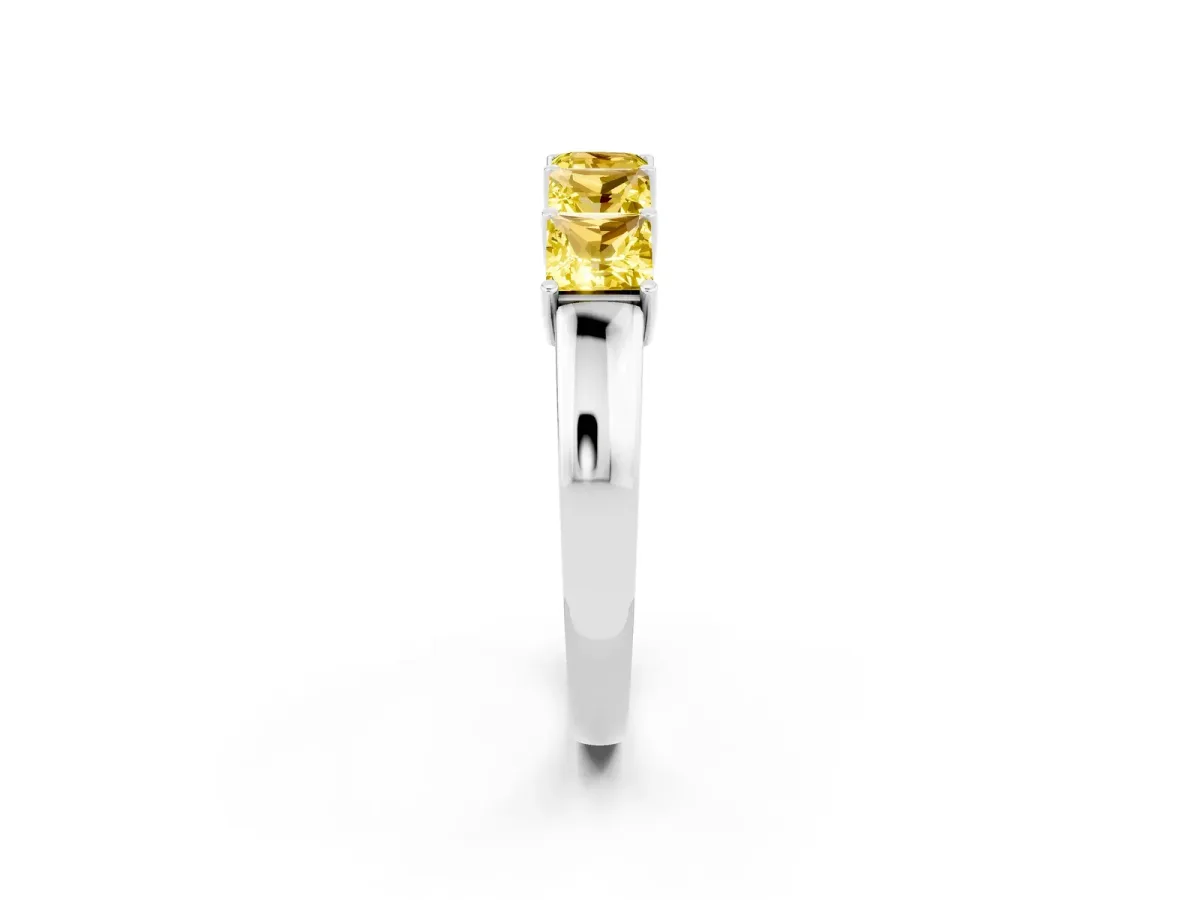 Princess Cut Five-Stone Yellow Sapphire Band with Prong Setting Silver