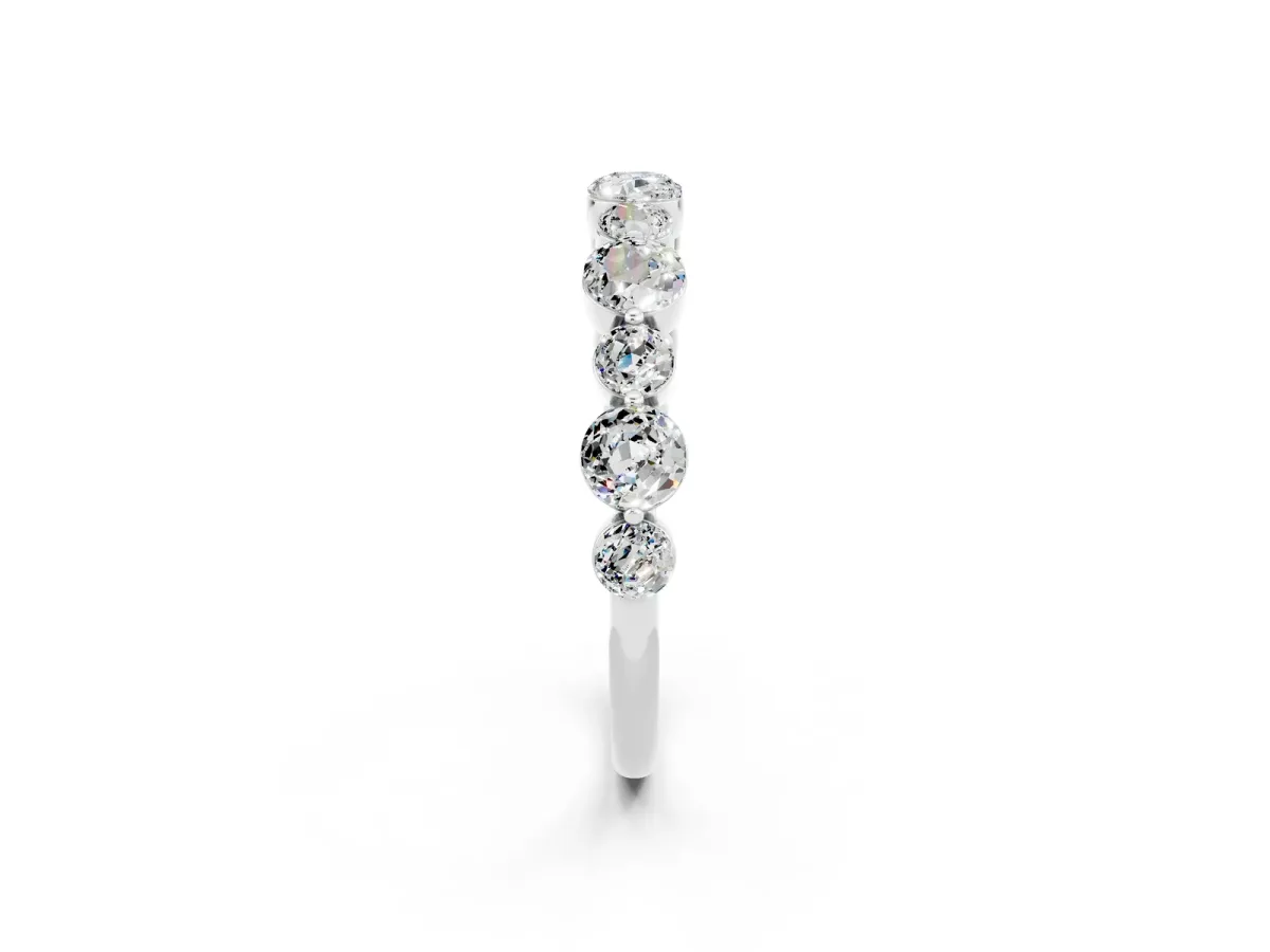 Round Moissanite Scalloped Prong Set Eternity Band Silver