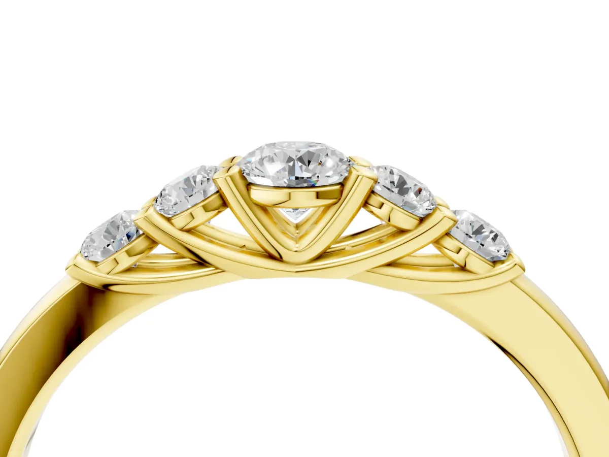 Five-Stone Round Diamond Prong Set Half Eternity Band Yellow gold