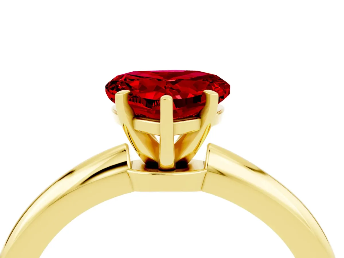 Heart Cut Ruby Solitaire Ring with Six-Prong Setting and Classic Band Yellow gold