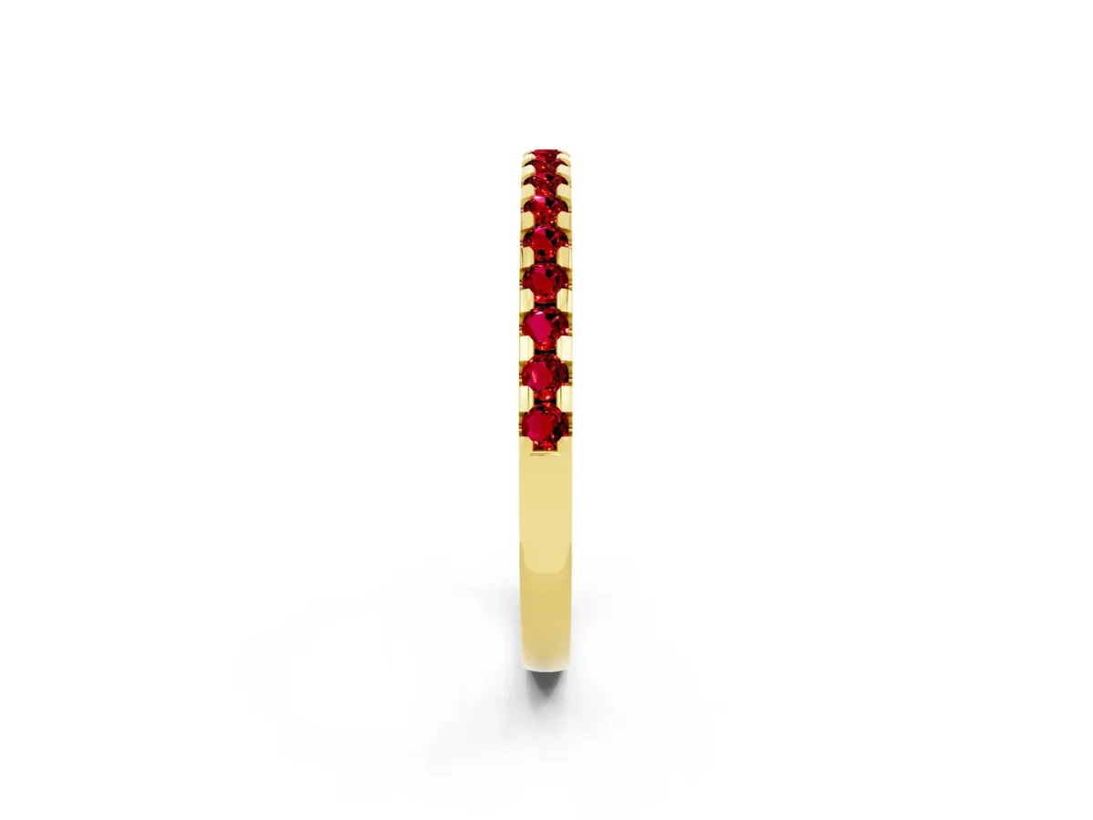 Round Ruby Pavé Set Eternity Band with Micro Prong Setting Yellow gold